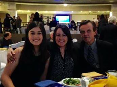 Jenna Sigurdson, left, with her parents Karren and Blair at Manitoba Philanthropy Awards luncheon.